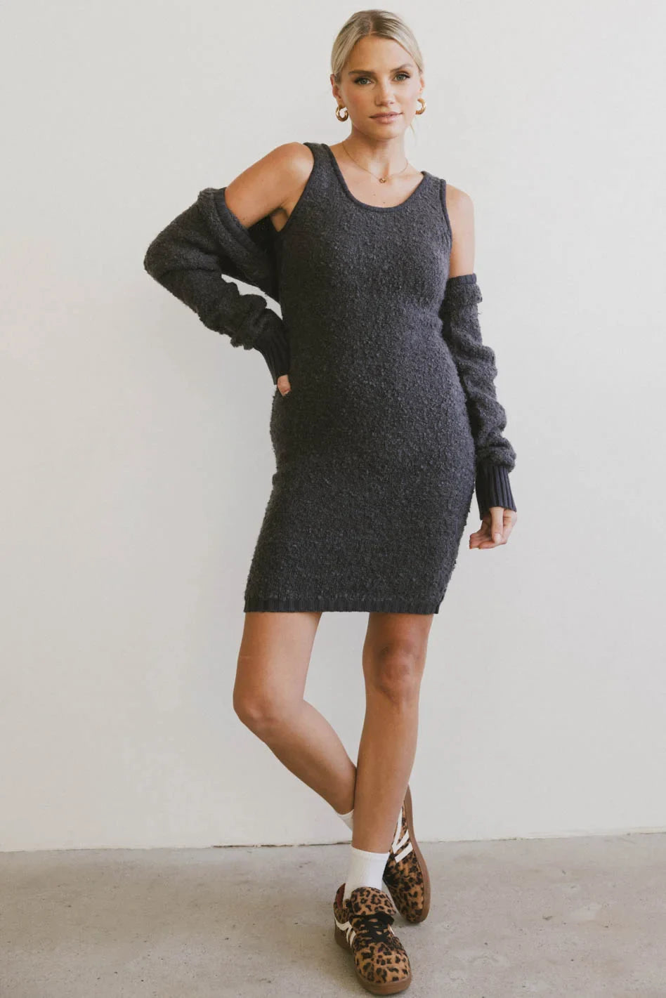 Vale Textured Knit Mini Dress in Charcoal