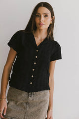 Berenice Textured Button Up in Black