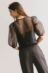 Zuri Sheer Tie Blouse in Black - FINAL SALE