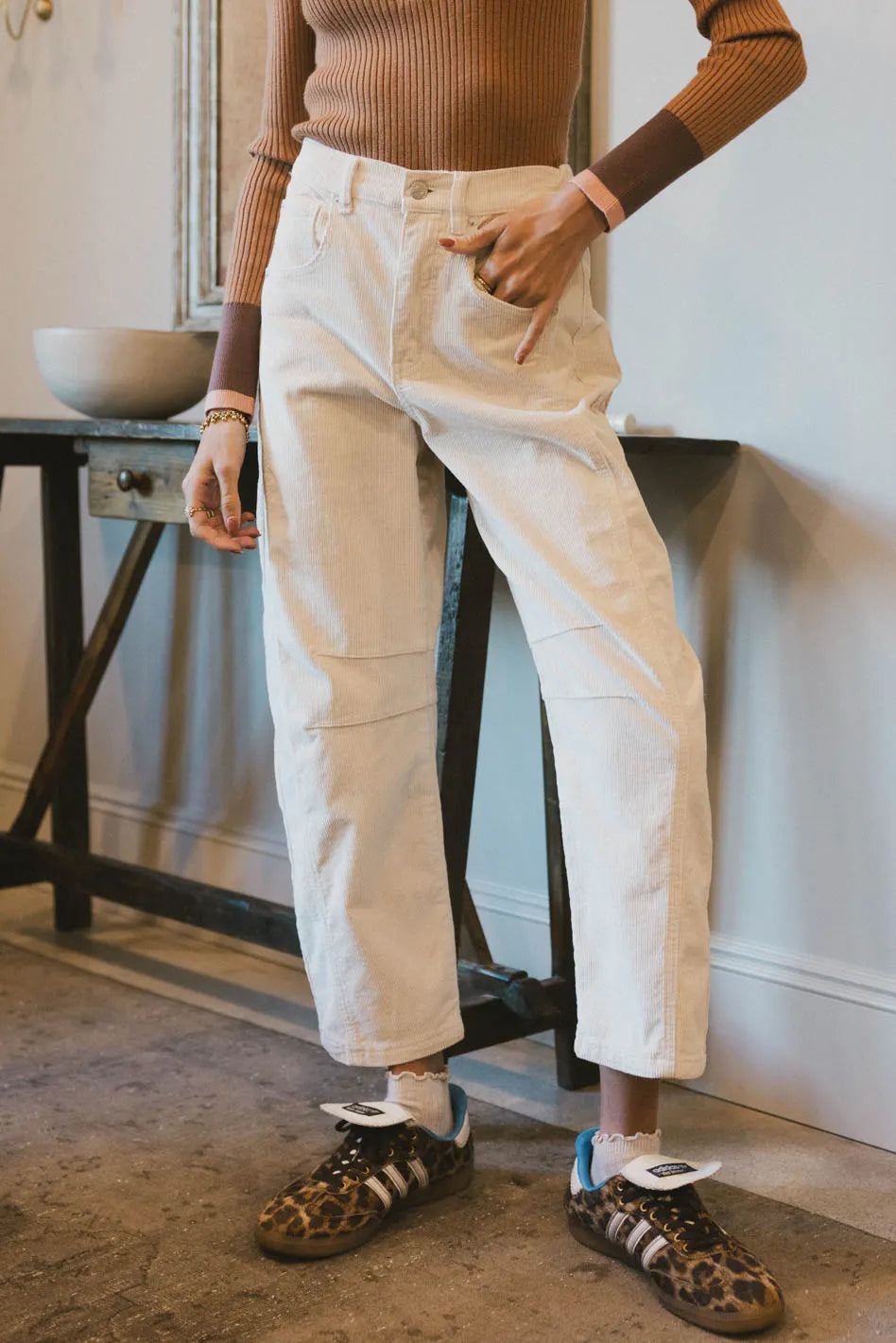 Lisette Barrel Jean in Ivory Courduroy