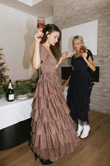 Mia Tulle Maxi Dress in Mocha