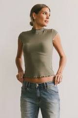 Casey Lettuce Hem Tee in Olive