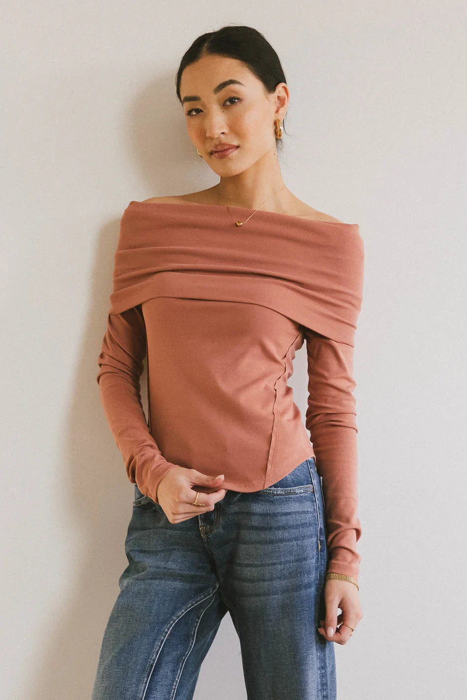 Jessica Bardot Top in Terracotta