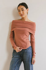 Jessica Bardot Top in Terracotta