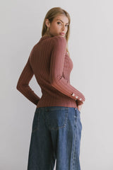 Lonnie Button Sleeve Sweater in Brown - FINAL SALE