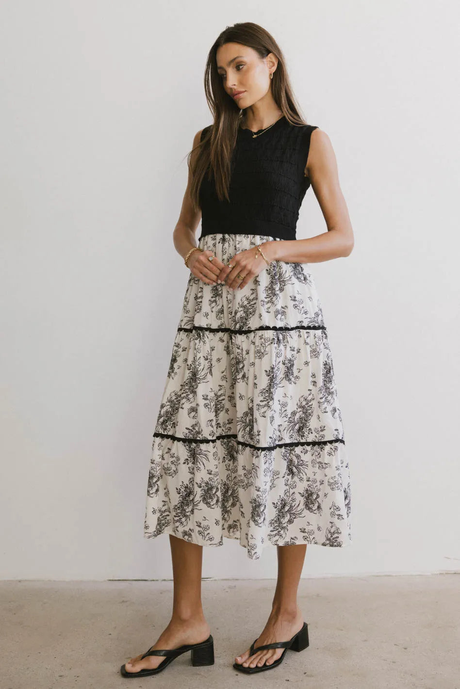 Cherney Tiered Floral Dress in Black