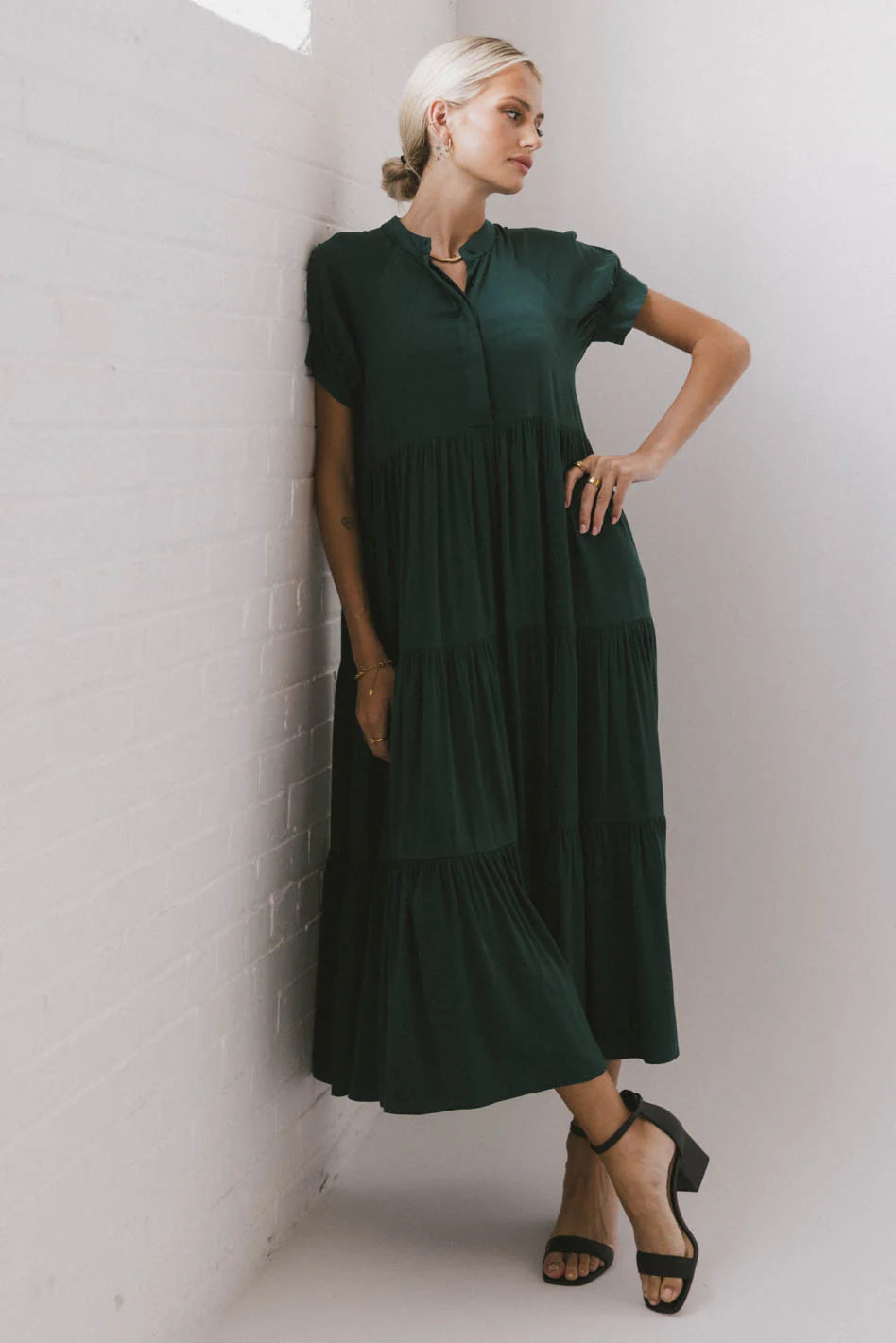 Amanda Tiered Dress in Emerald