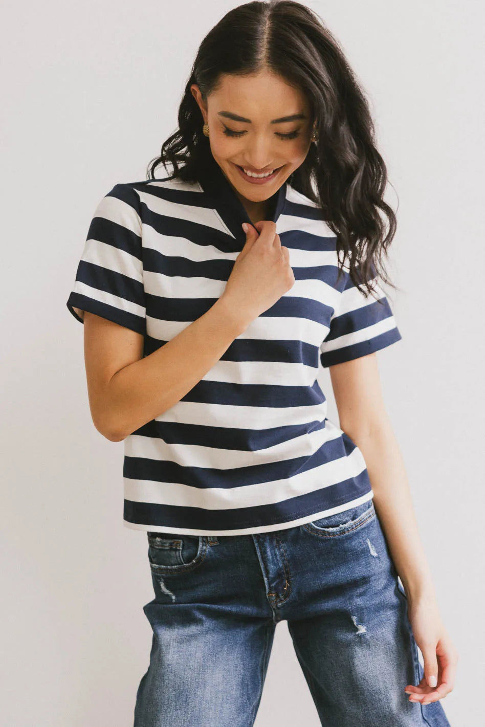 Grenna Striped Top in Navy