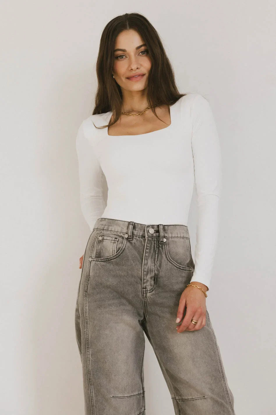 Demi Square Neck Bodysuit in White - FINAL SALE