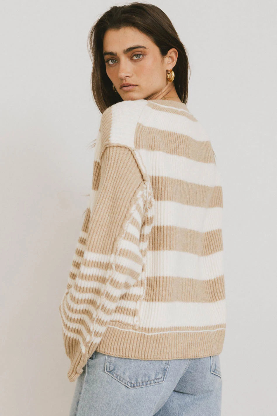 Yannah Striped Cardigan in Camel