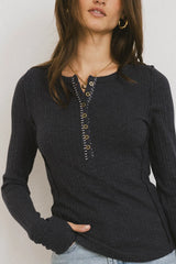 Emmilianne Ribbed Top in Navy