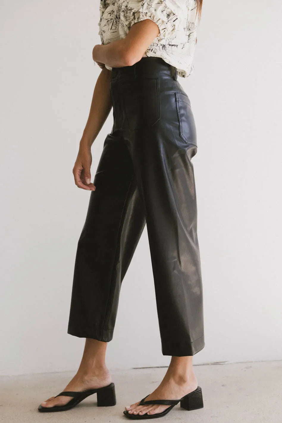 Sadie Wide Leg Pants in Black Leather