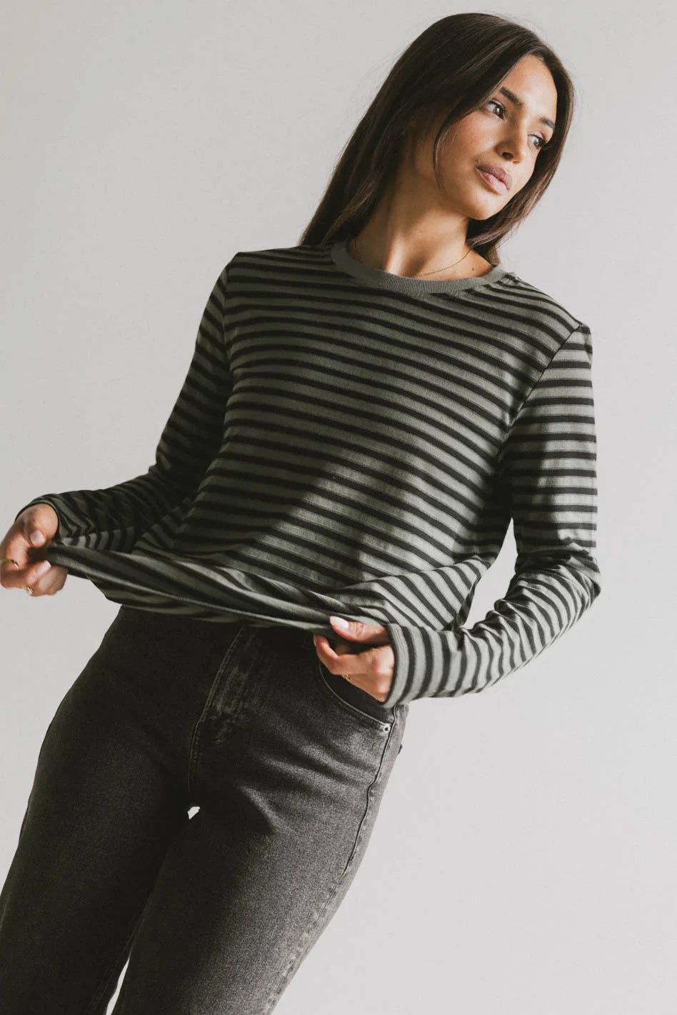 Reggie Striped Top in Olive and Black