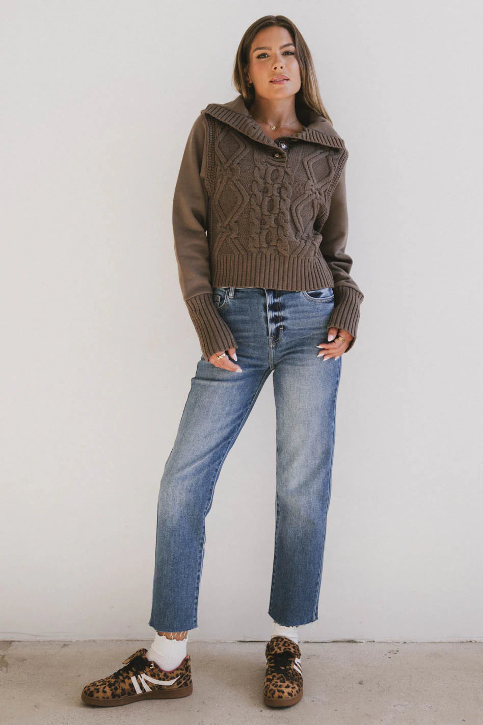 Irene Cable Knit Sweater in Olive