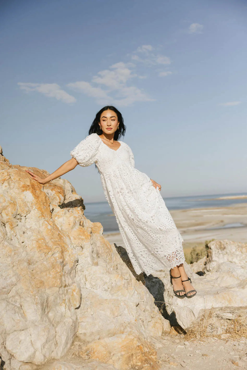 Devon Eyelet Lace Maxi Dress in Ivory