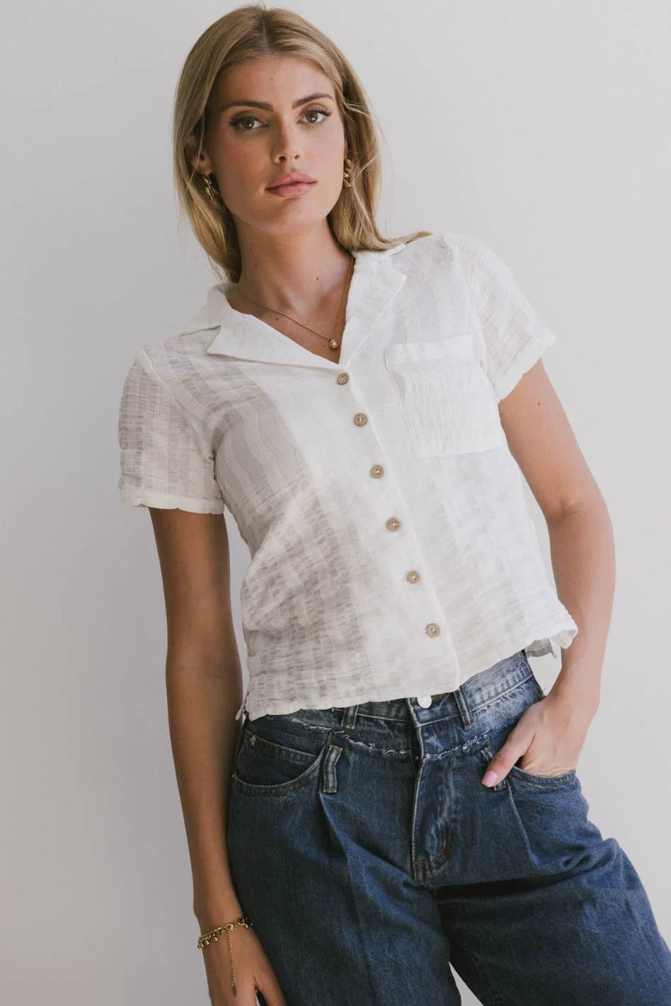 Berenice Textured Button Up in White