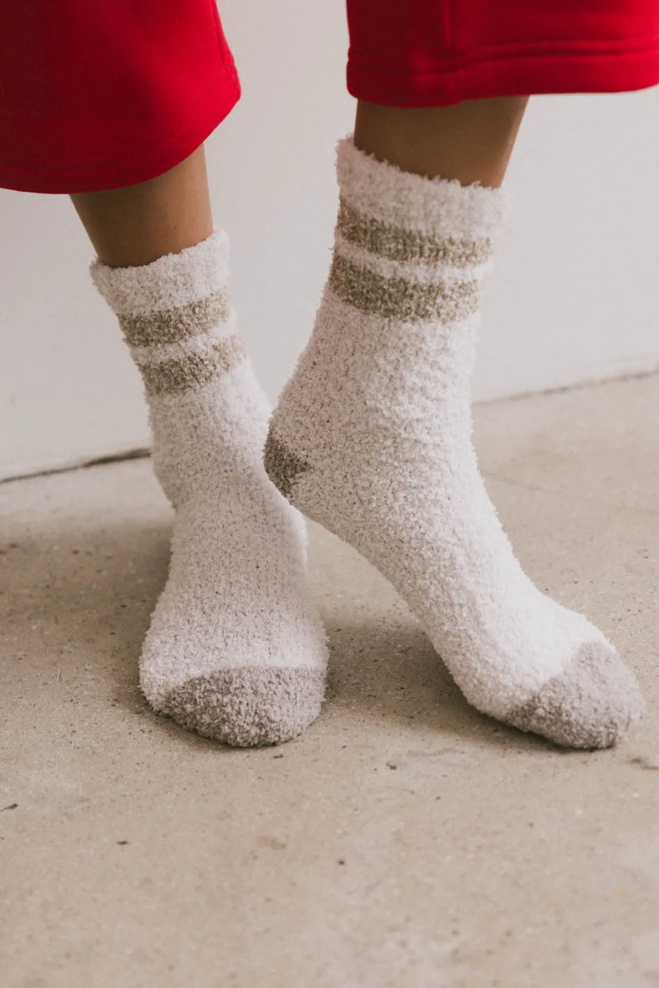 Fuzzy Striped Socks in Ivory