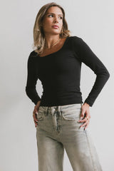 Polly Scoop Neck Top in Black