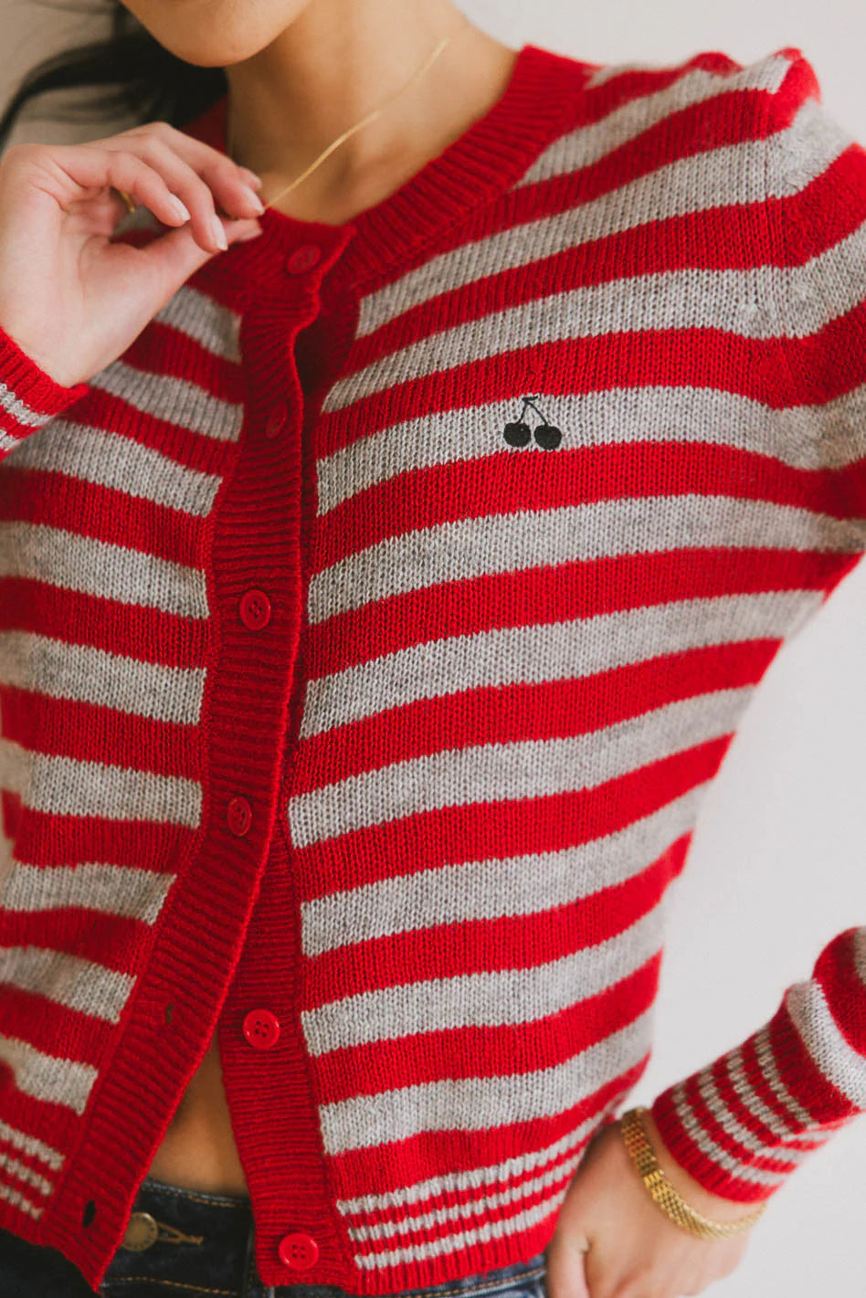 Albia Cherry Striped Cardigan