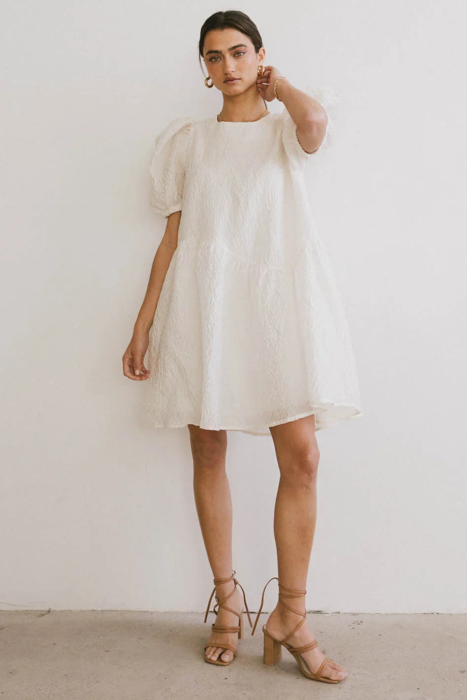 Maison Textured Mini Dress in White