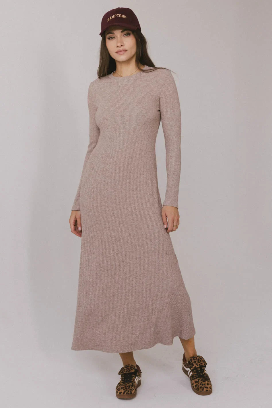 Lynette Ribbed Maxi Dress in Taupe