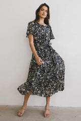 Mary Anne Floral Midi Dress in Black