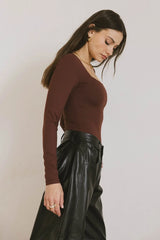 Demi Square Neck Bodysuit in Red-Brown