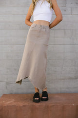 Blythe Denim Skirt in Taupe - FINAL SALE