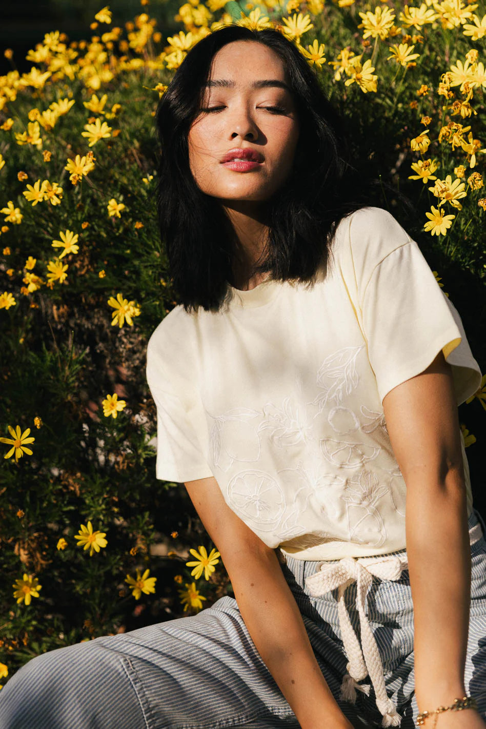 Citrus Embroidered Tee in Yellow