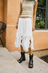 Arista Ruffled Midi Skirt in White - FINAL SALE