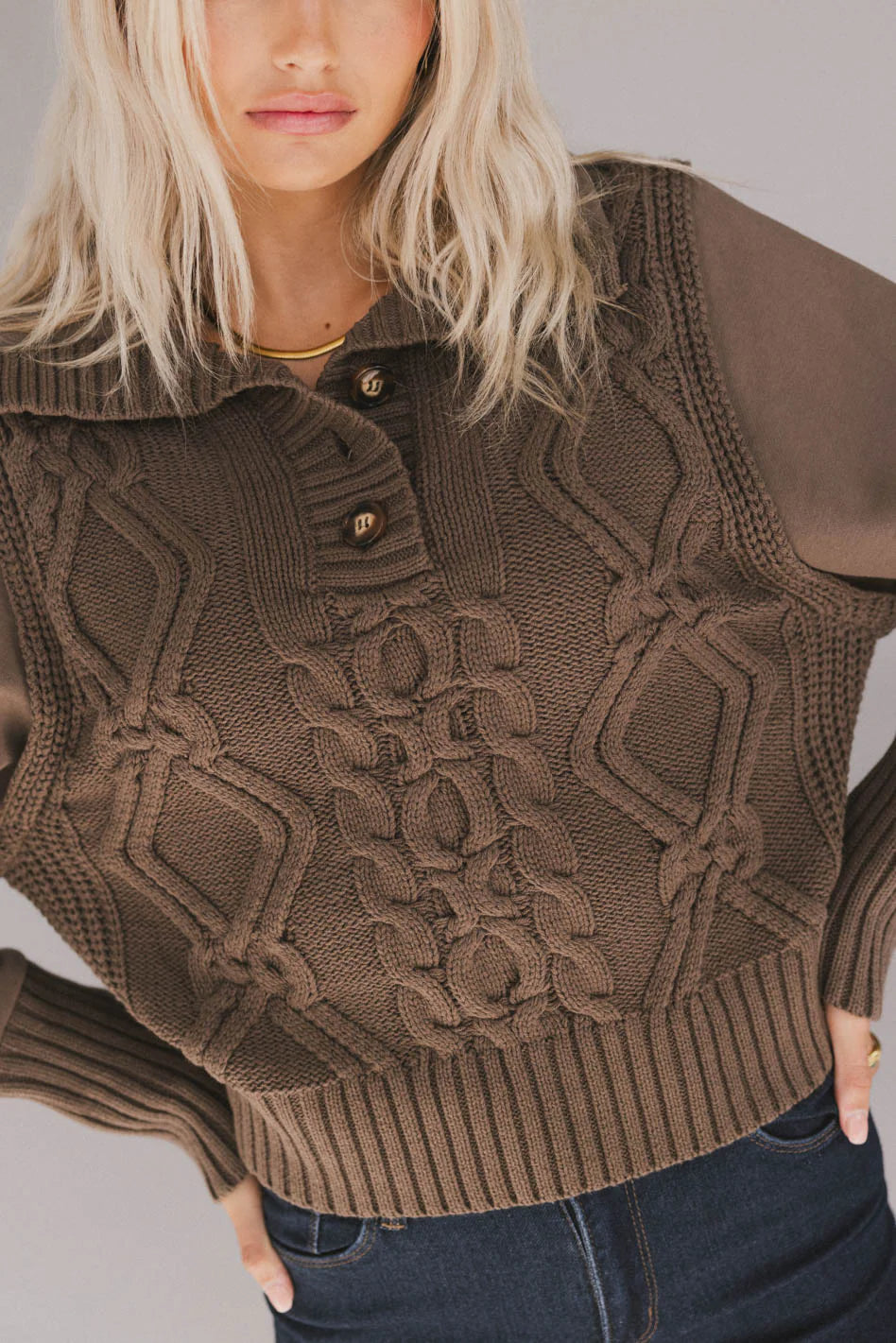 Irene Cable Knit Sweater in Olive