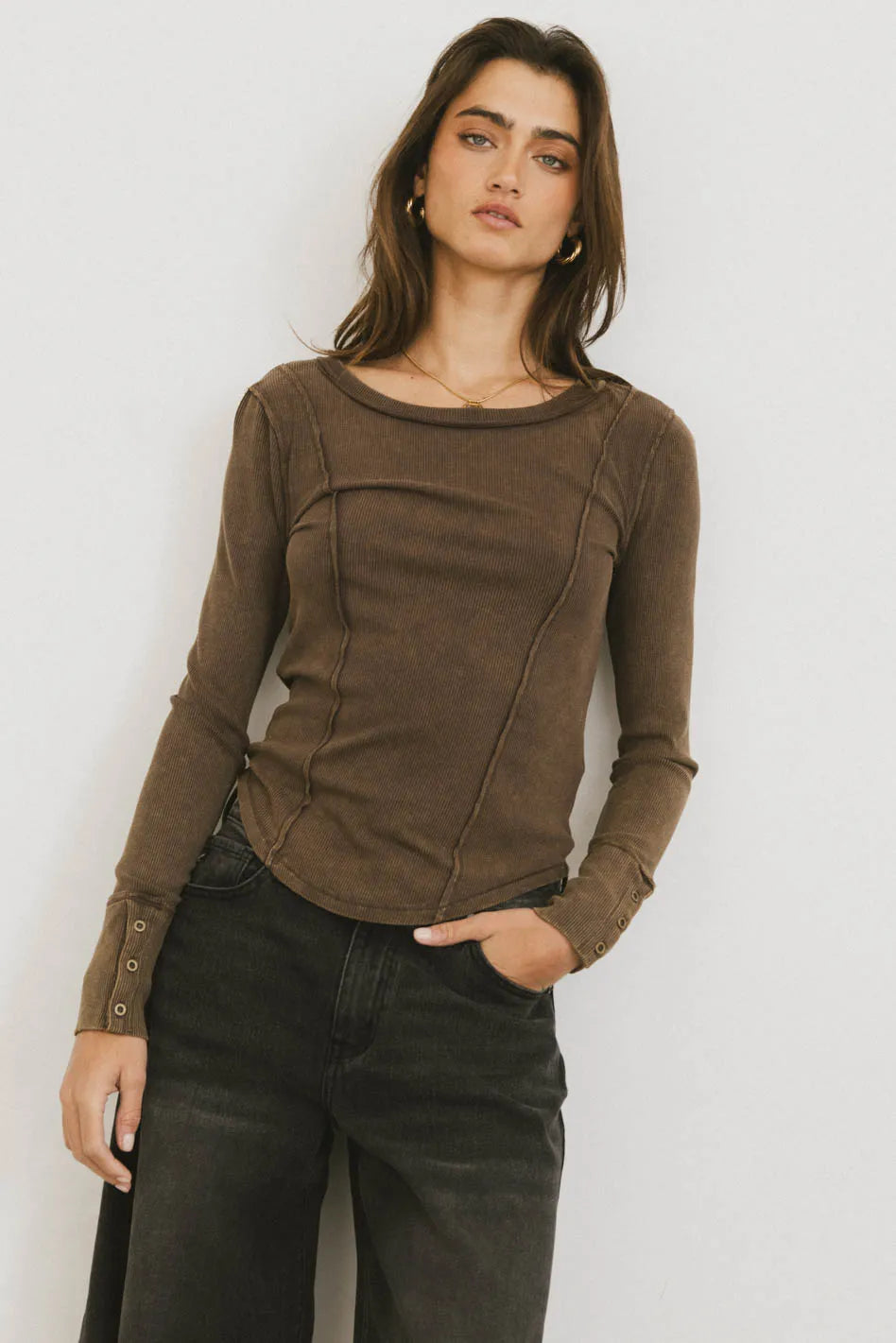 Sailor Ribbed Top in Brown