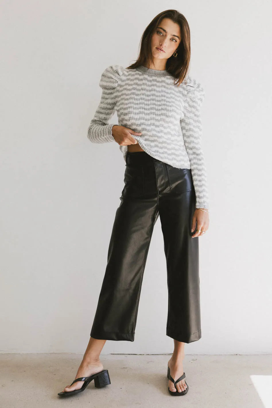 Sadie Wide Leg Pants in Black Leather