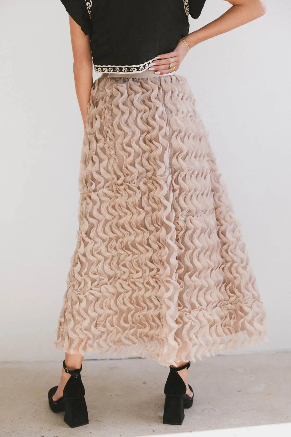 Yani Ruffle Tulle Maxi Skirt in Mauve