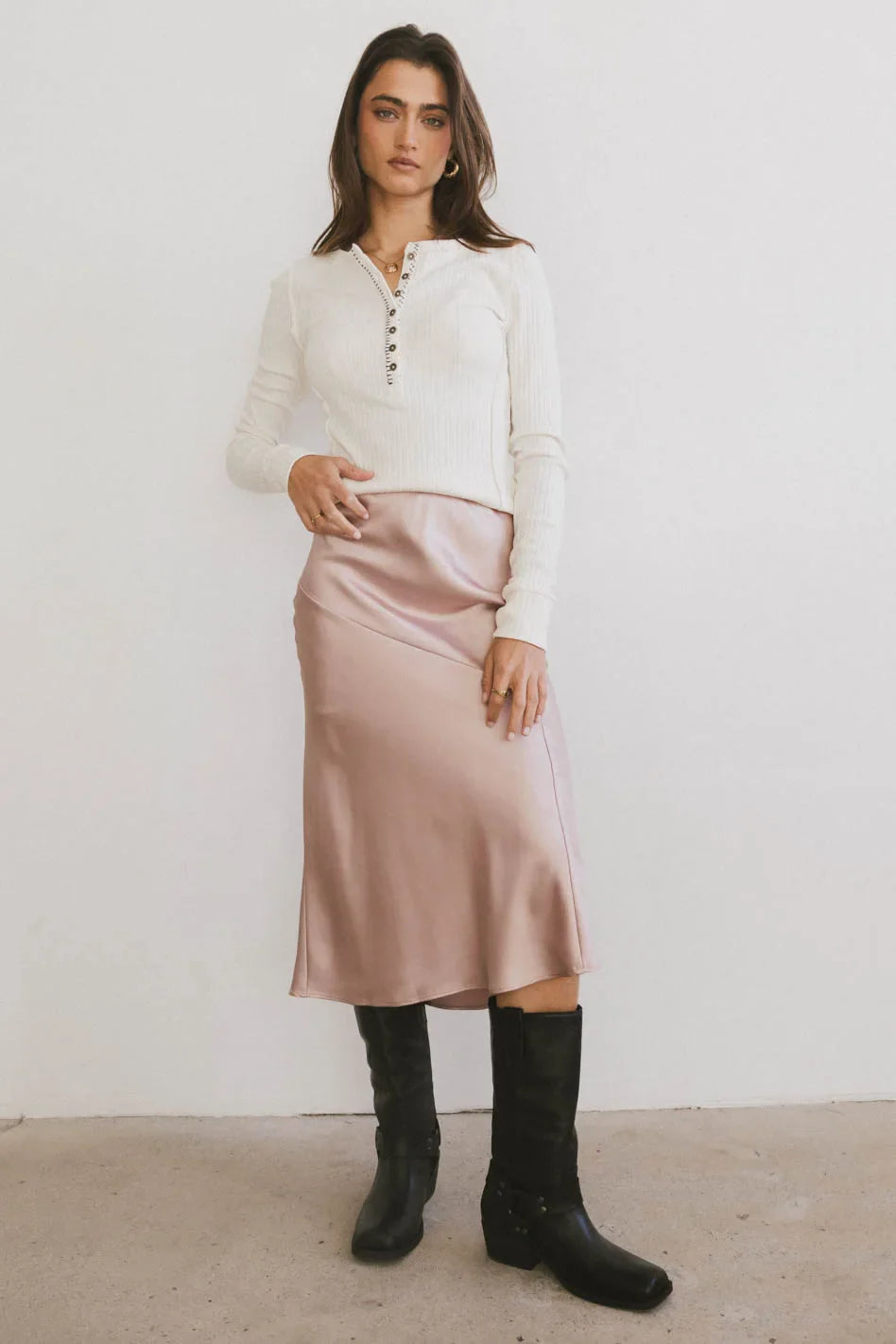 Zada Midi Skirt in Blush