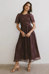 Alora Embroidered Dress in Maroon