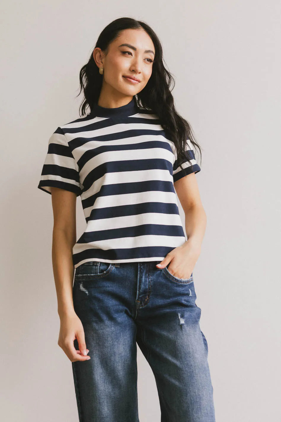 Grenna Striped Top in Navy