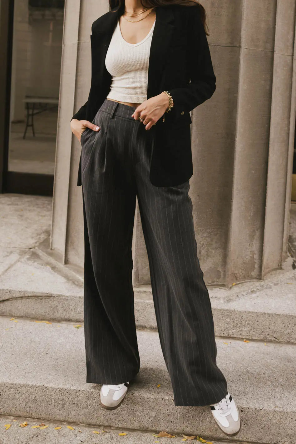 Reese Striped Slacks in Charcoal - FINAL SALE