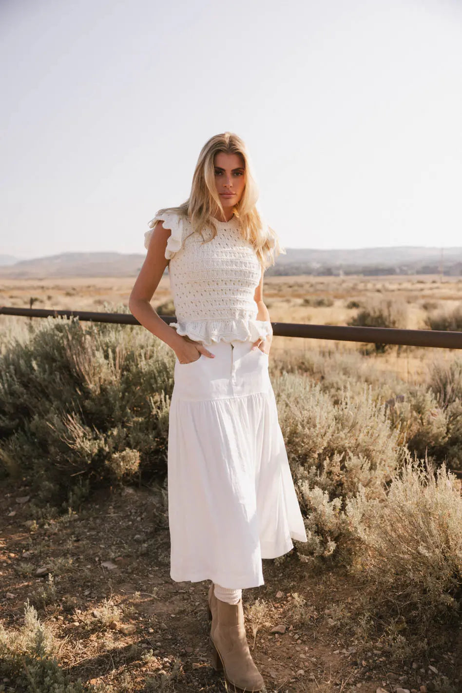 Shelly Ruffled Sweater Top in Ivory