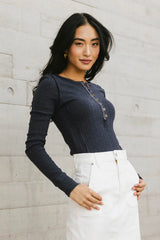 Emmilianne Ribbed Top in Navy