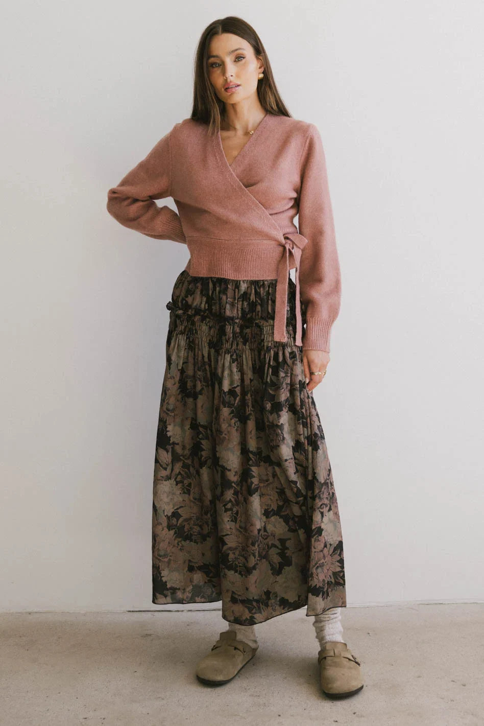 Heather Floral Maxi Skirt in Black