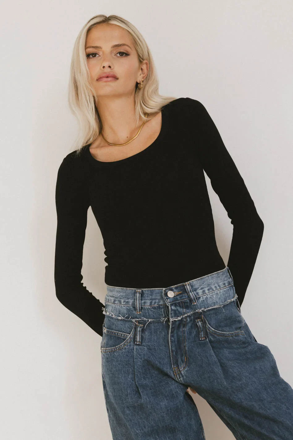 Audrey Ribbed Top in Black