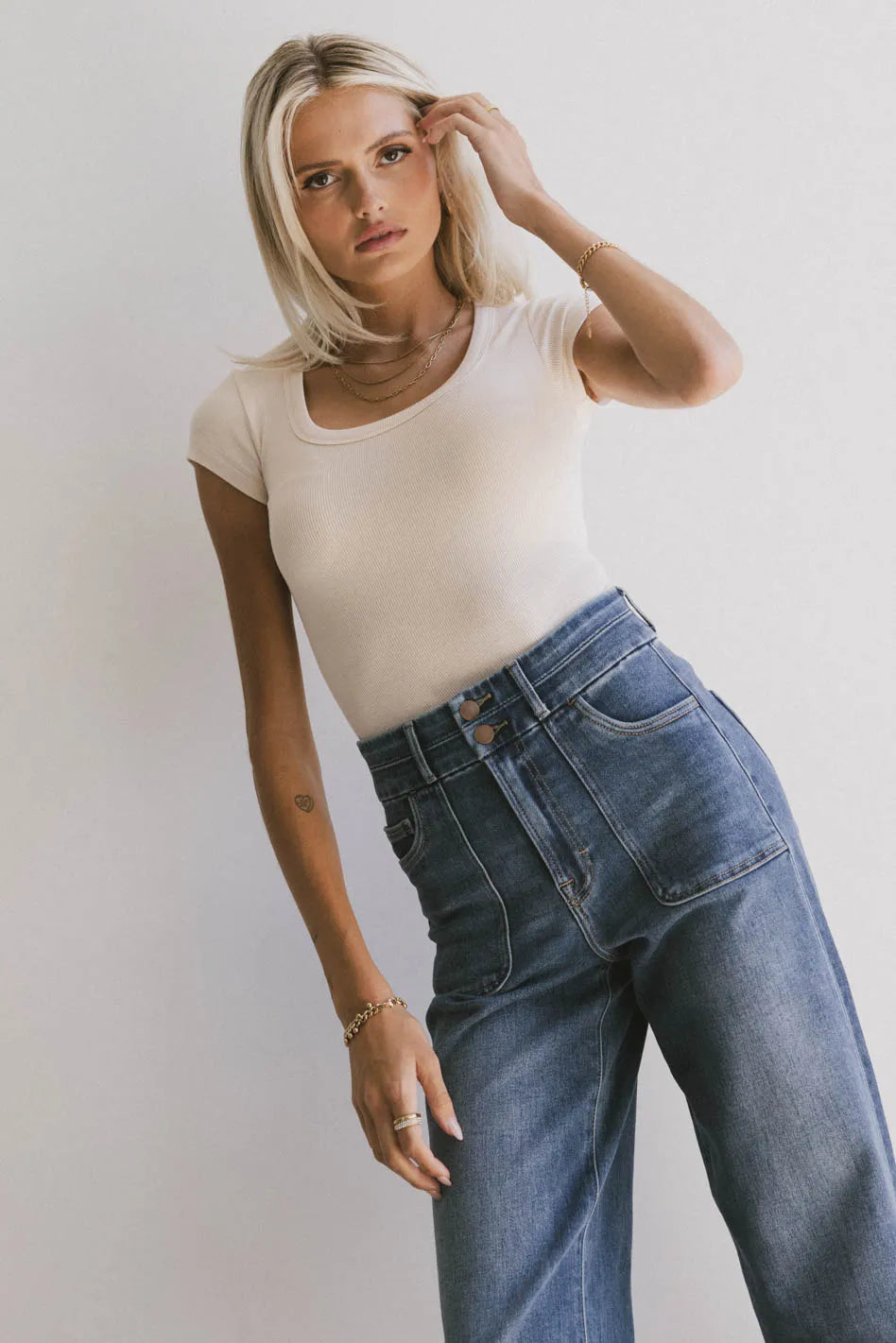 Freya Ribbed Top in Ecru