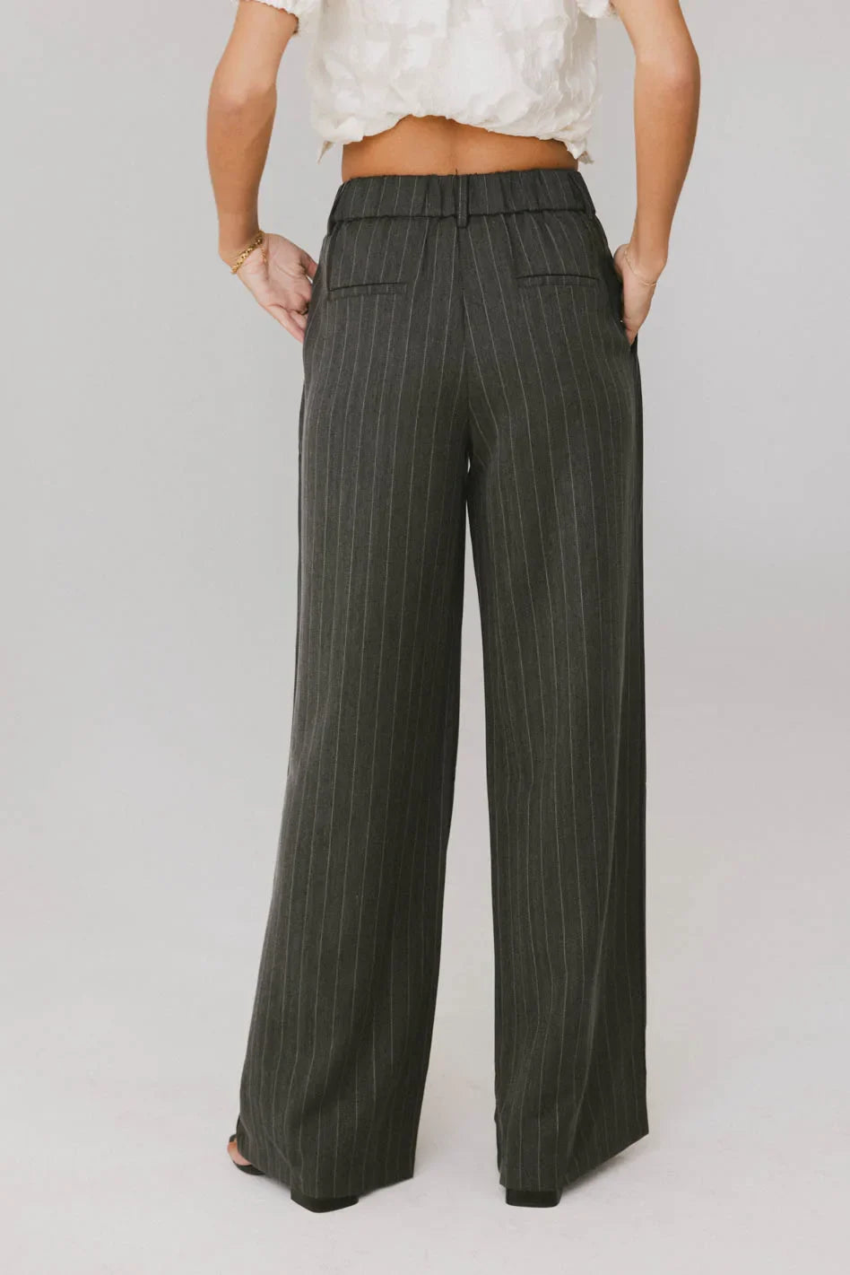 Reese Striped Slacks in Charcoal - FINAL SALE