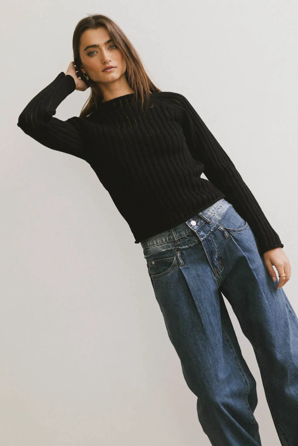 Ruby Striped Sheer Sweater in Black