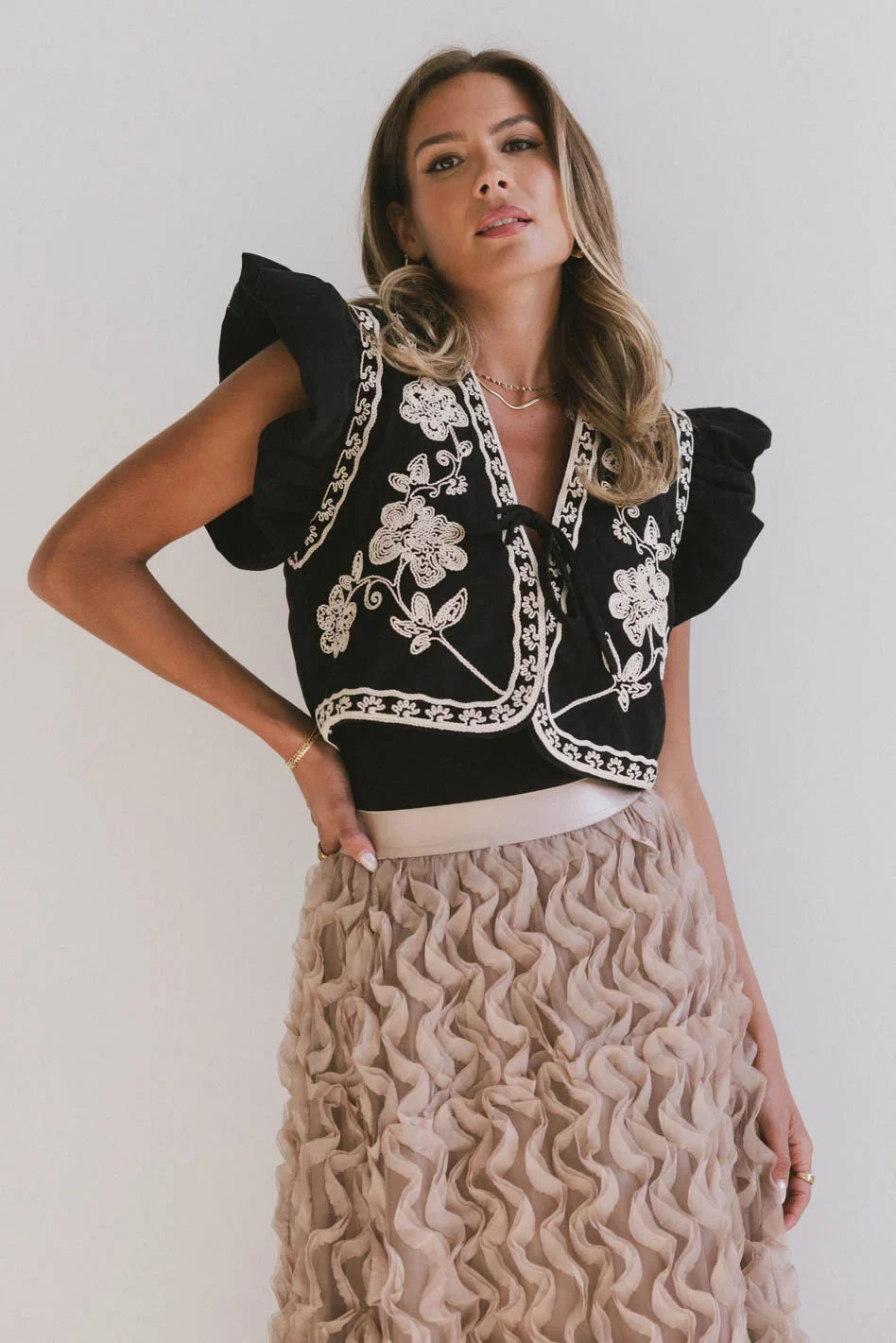 Damaris Embroidered Vest in Black