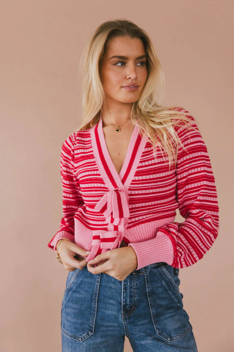 Kiara Striped Cardigan in Pink