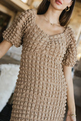 Miley Bubble Texture Dress in Tan