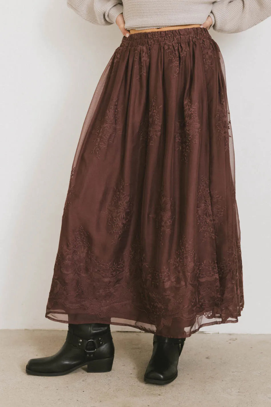 Grace Floral Tulle Skirt in Maroon