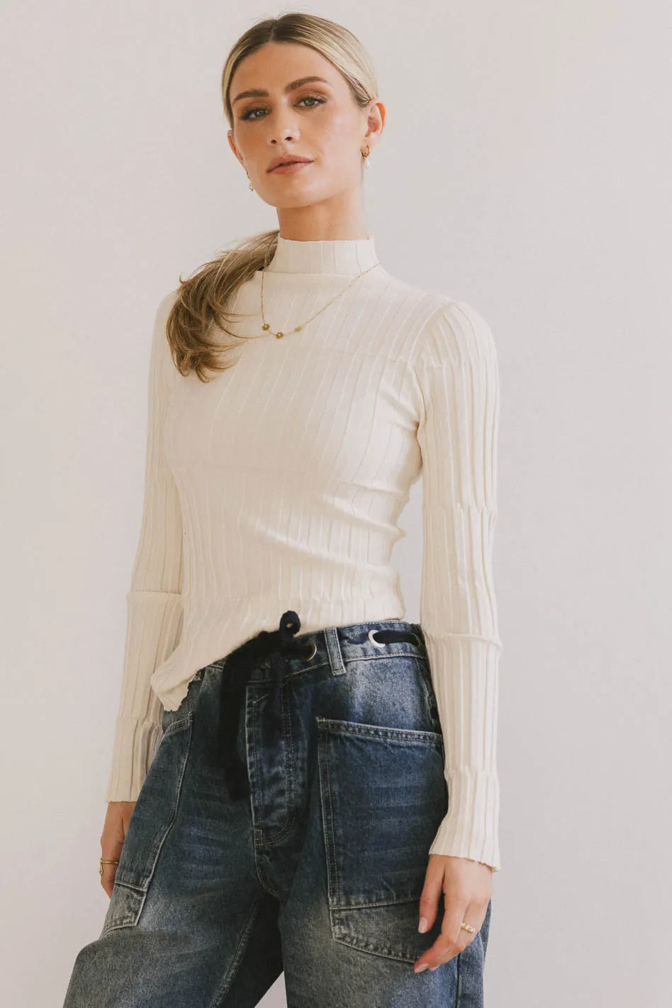 Winnie Ribbed Top in Cream